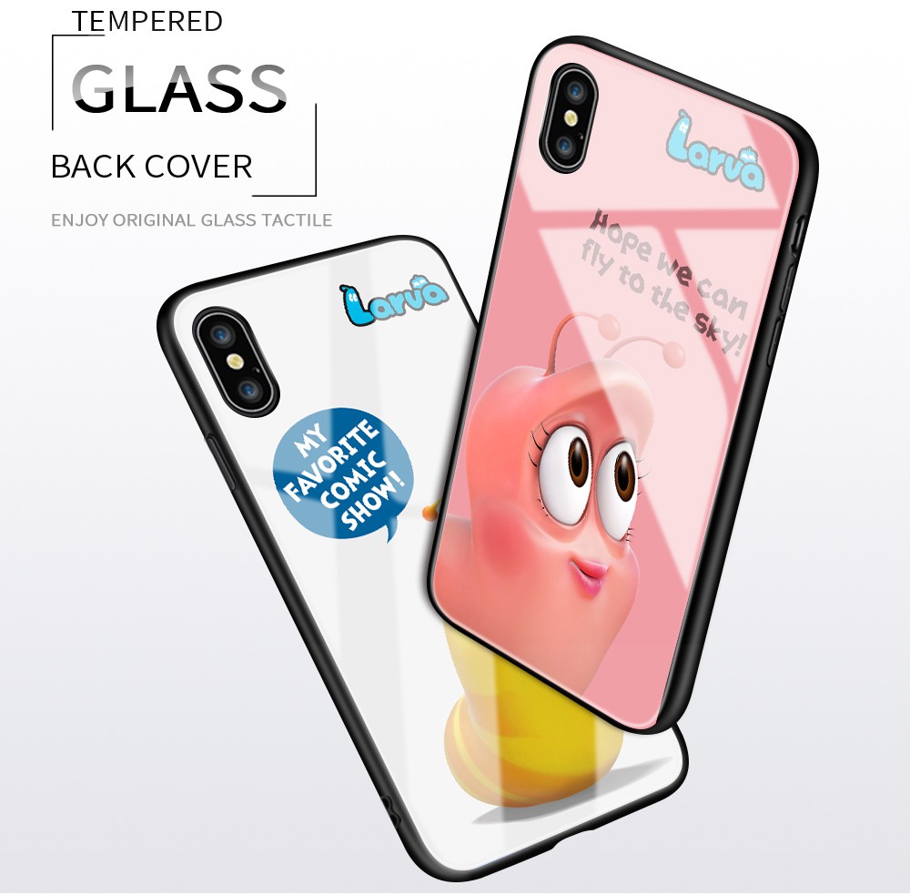 For Nokia X6 X7 6.1 Plus 7.1 Plus 7 Plus 8.1 For  3D Funny Cute Cartoon Cases Korea Larva Character Casing Red Yellow Pink Green White Tempered Glass Phone Case Cover Ốp điện thoại kính cường lực In Hình cứng Ốp lưng cho Case