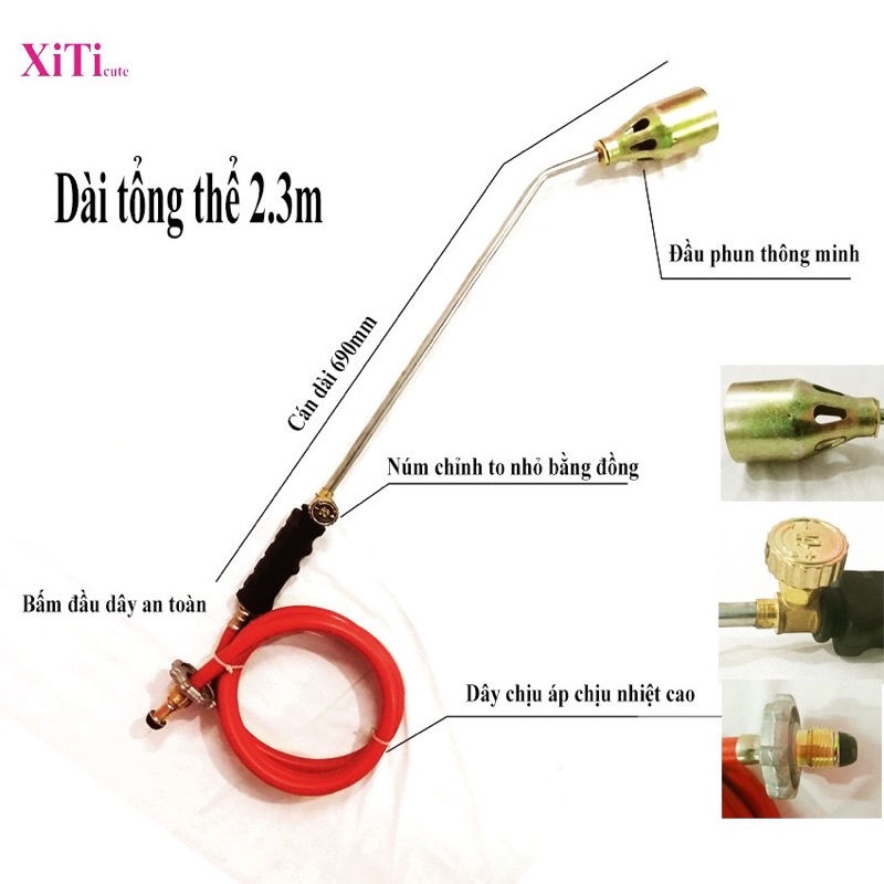 Khò ga công nghiệp, khò ga thui trâu bò lợn cán dài 70cm, dây dẫn 1,5mét