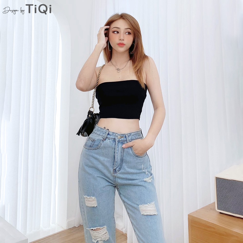 Quần baggy trơn jean cotton rách gối TiQi Jeans B1-203 | BigBuy360 - bigbuy360.vn