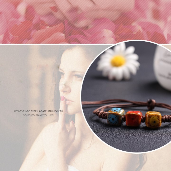 Vòng tay hạt gốm handmade hình trái tim khối màu xanh, đỏ, vàng, lắc tay dễ mix đồ [Mây Collections] Mây Accessories