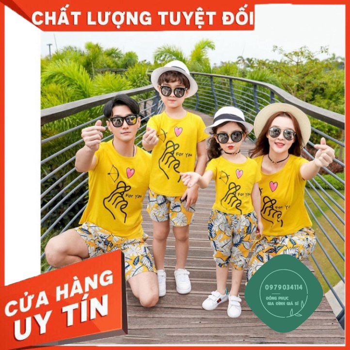 Áo gia đình bắn tim Đồng phục gia đình 3/4/5 người giá rẻ Thun cotton 4 chiều Màu vàng GD0041V Áo thun giá sỉ