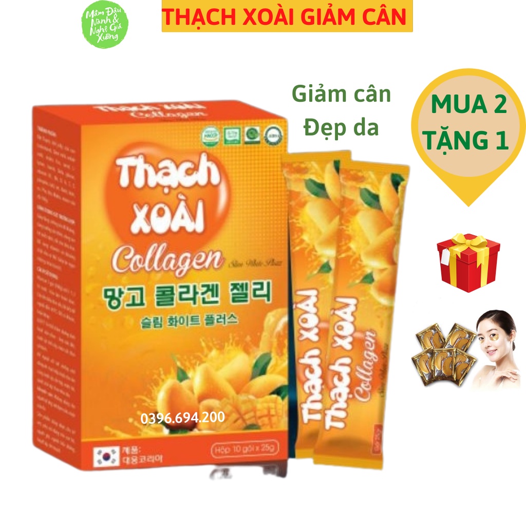 Thạch xoài collagen chính hãng, thạch xoài hỗ trợ giảm cân làm đẹp da hiệu quả (Hộp 10 gói x25gr)