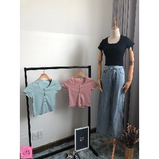 Áo croptop thun tăm  [Ảnh thật] (Gài nút, form ôm chuẩn)