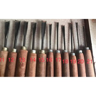 bộ 11 cây đục móng vũm cong đục cong chữ c đục gỗ đục điêu khắc đục chạm mài sắc kèm cán gỗ nghiến chất lượng