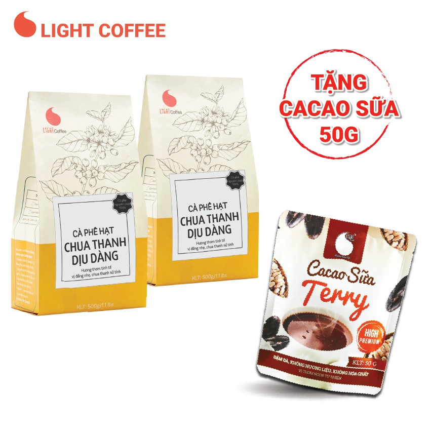 1kg (2 gói) - Cà phê Hạt nguyên chất 100% Chua thanh dịu dàng - Light Coffee