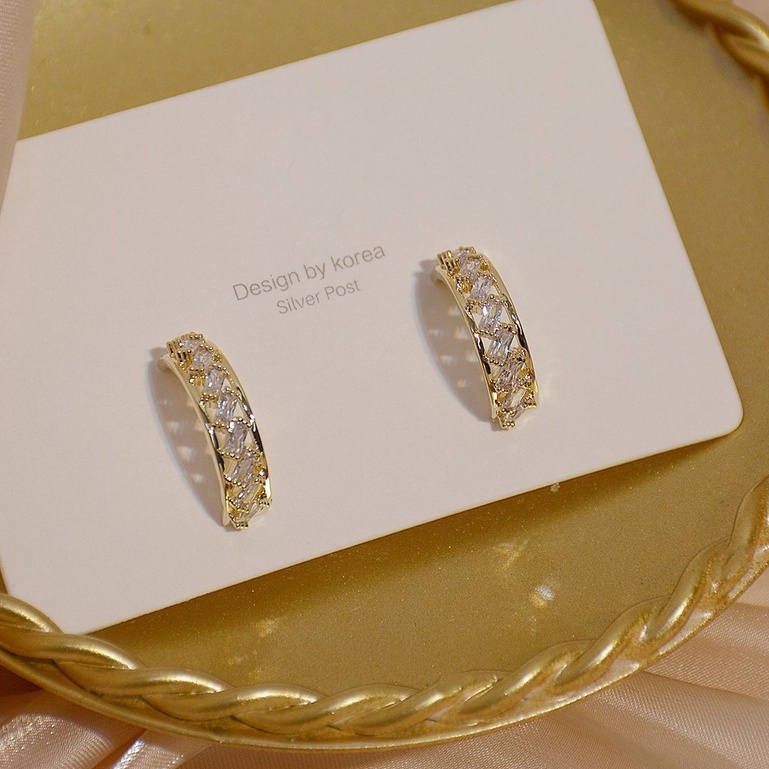 Bông tai hình tròn đính đá zircon phong cách Hàn Quốc thời trang cho nữ