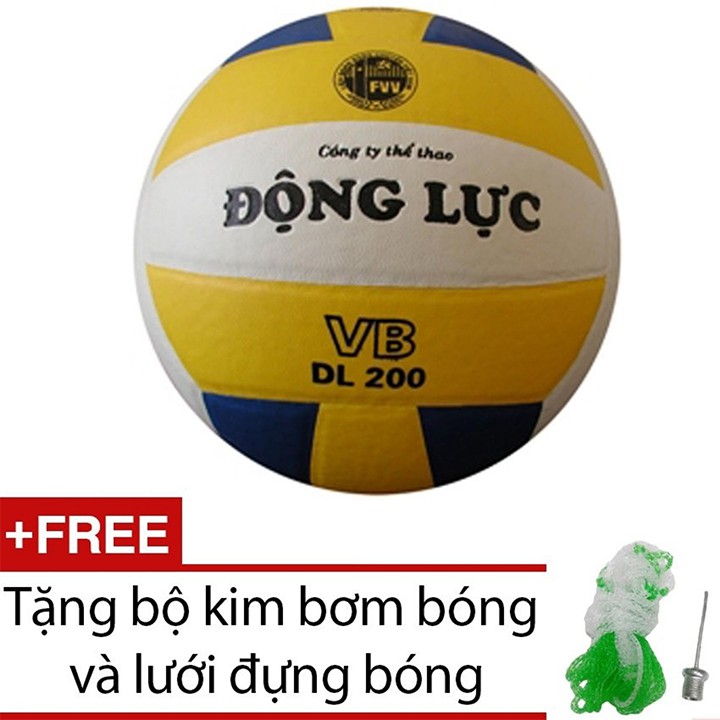 Quả bóng chuyền Động Lực 3 màu DL200 + Tặng bộ kim bơm bóng và lưới đựng bóng