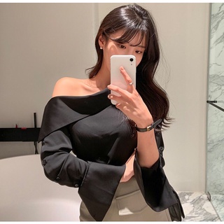 ORDER Áo sơ mi lệch vai vải lụa sang chảnh