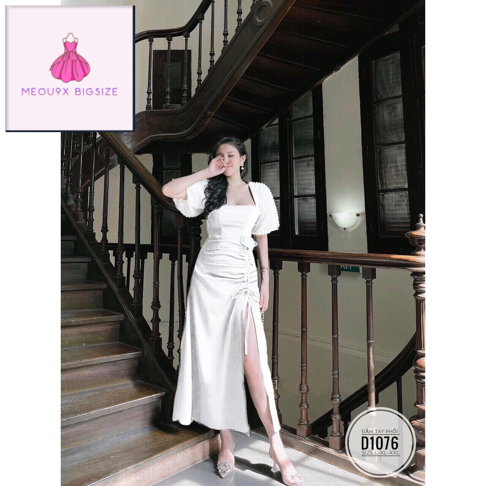 ĐẦM ĐI TIỆC MIDI XẺ TÀ DÂY RÚT BIGSIZE KÈM TAG HOA SANG CHẢNH