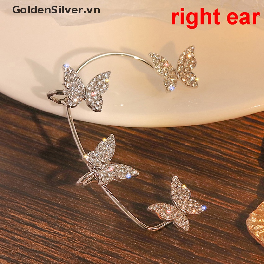 Bông Tai Dạng Kẹp Hình Bướm Màu Vàng Kim / Bạc Đính Đá Zircon