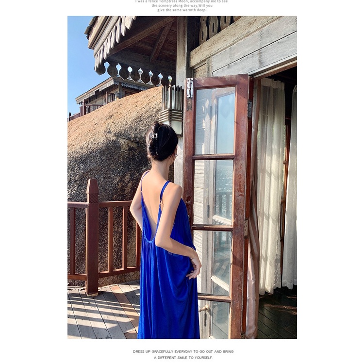 Đầm maxi xanh coban siêu cổ tích hở lưng sexy siêu dài