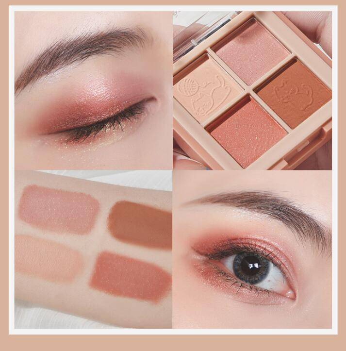 Bảng phấn mắt 4 màu tông lì / ánh nhũ ngọc trai chống thấm nước lâu trôi Kiss beauty