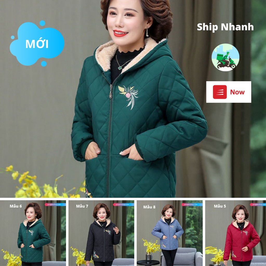 (CÓ SẴN SHIP NGAY) Áo khoác trung niên nữ có mũ lót lông 2020 mới dành cho các bà mẹ
