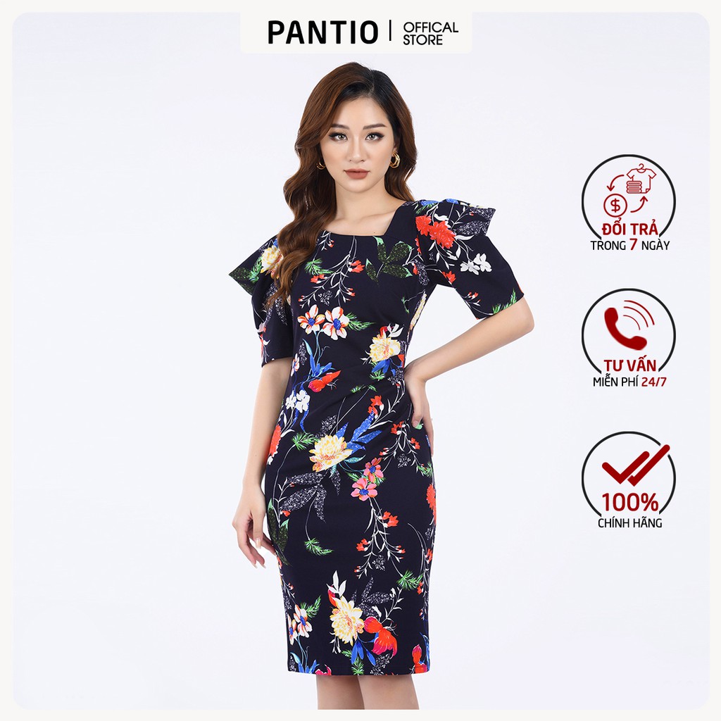 Đầm công sở in Họa tiết hoa dáng ôm ngắn tay FDC52850 - PANTIO