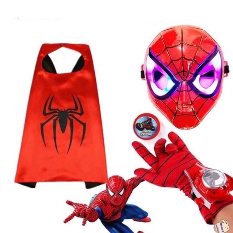 Áo choàng spider man, caption, Iron Man kèm gang tay, mô hình , mặt nạ, đồng hồ bắn đĩa