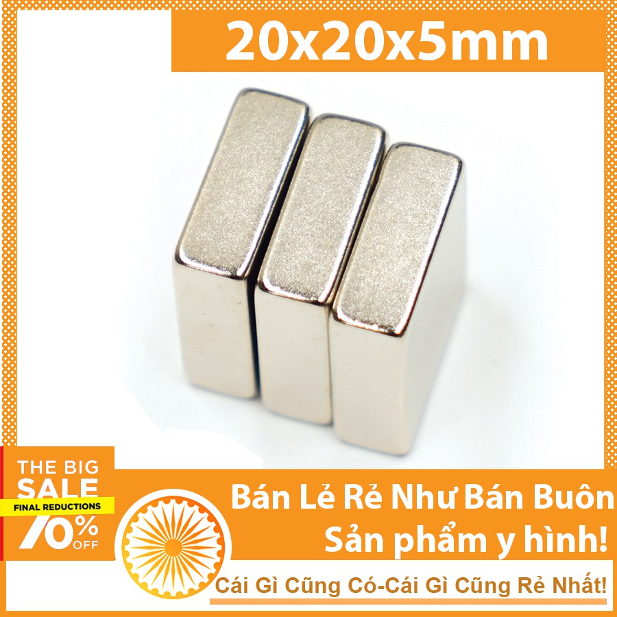 Nam châm 20x20x5mm loại hình vuông đất hiếm