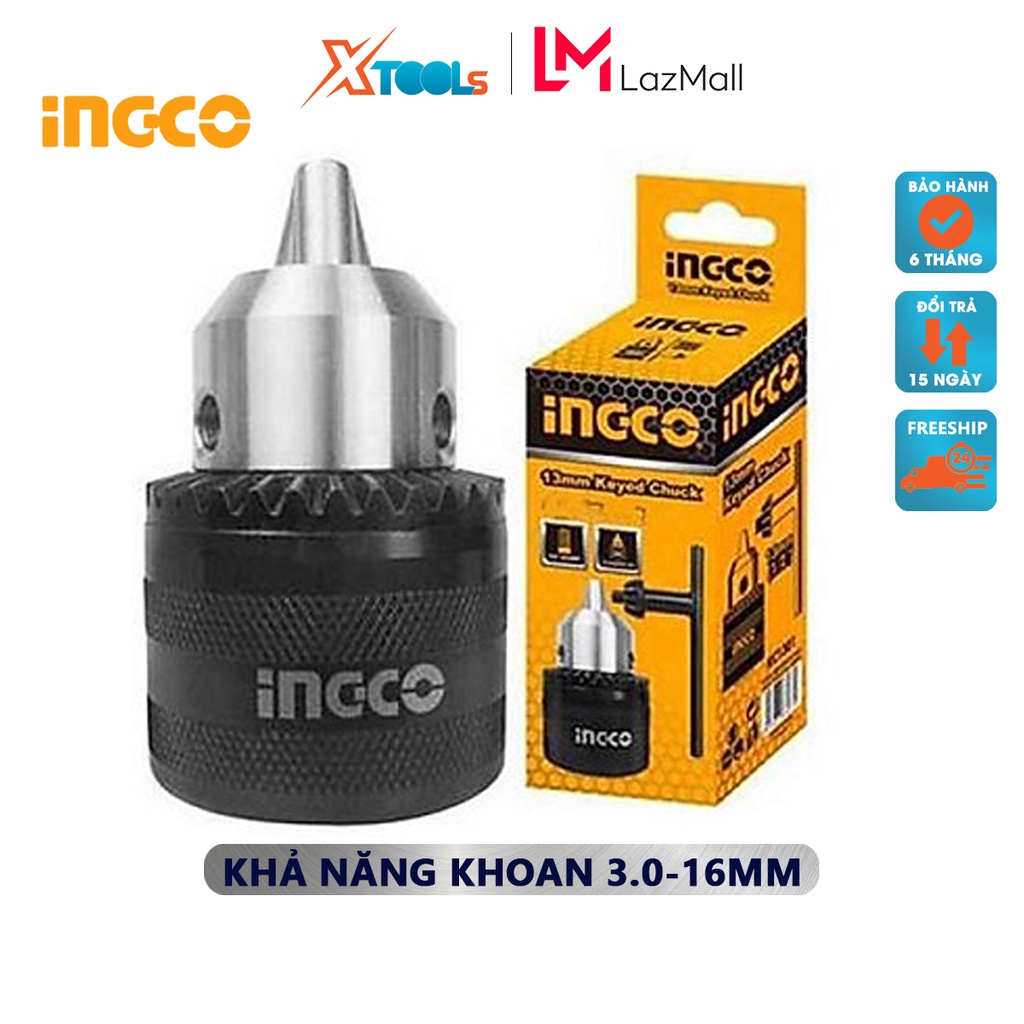 Đầu khoan không răng INGCO KC1602W đầu máy khoan khả năng khoan 3-16mm, không răng cưa b18, kèm 1 khóa vặn 80mm chuyên d