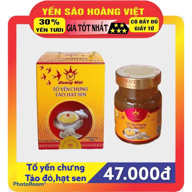 Tổ Yến Chưng Táo Hạt Sen Yến Sào Hoàng Việt Khánh Hoà 30% Yến Tươi Thiên Nhiên Thể Tích 70ML Được Xem Hàng