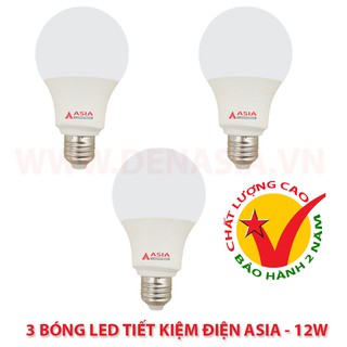 Bộ 3 Bóng LED tròn tiết kiệm điện 12W ASIA Việt Nam Bảo hành 2 Năm