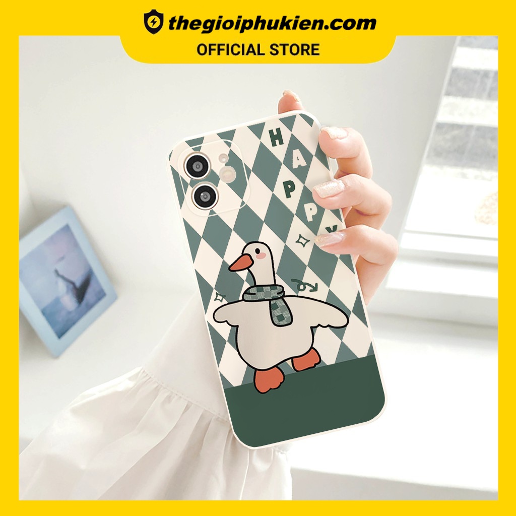 Ốp lưng iphone cạnh vuông Caro xanh vịt happy dành cho iphone 6 đến 14promax - E199