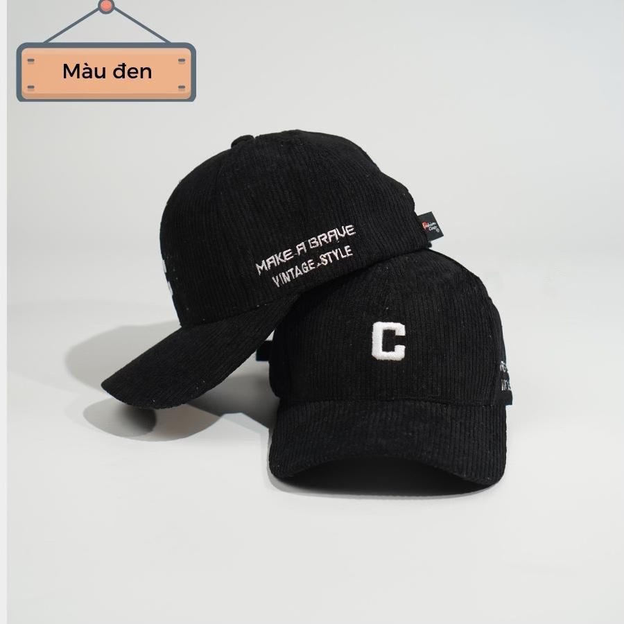 Nón Kết Nhung Kaki Cao Cấp Thêu Chữ C Vintage Style Phong Cách Ulzzang Form Unisex Nam Nữ 416