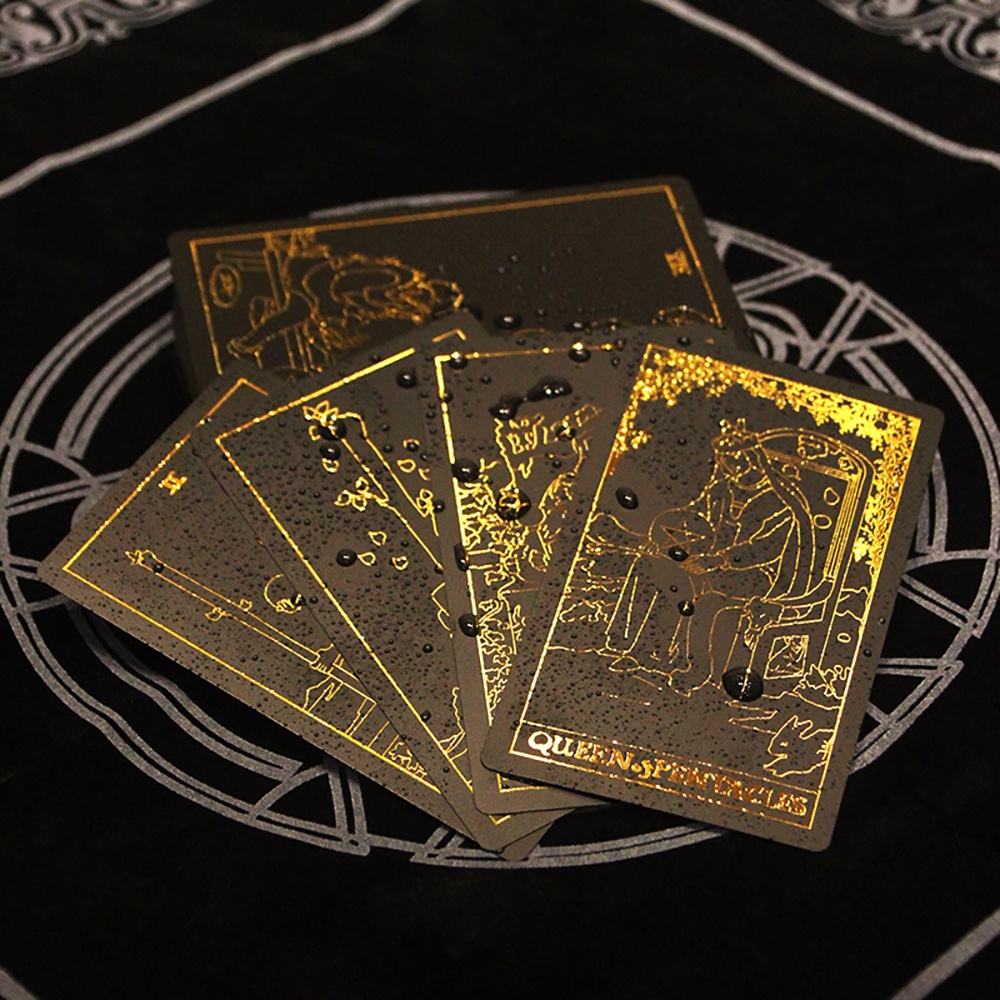[Bài Nhựa Size Gốc] Bộ Bài Tarot Gold Foil Cao Cấp Waite Black Chất Liệu PVC Chống Nước  The Fool Hộp Cứng F1