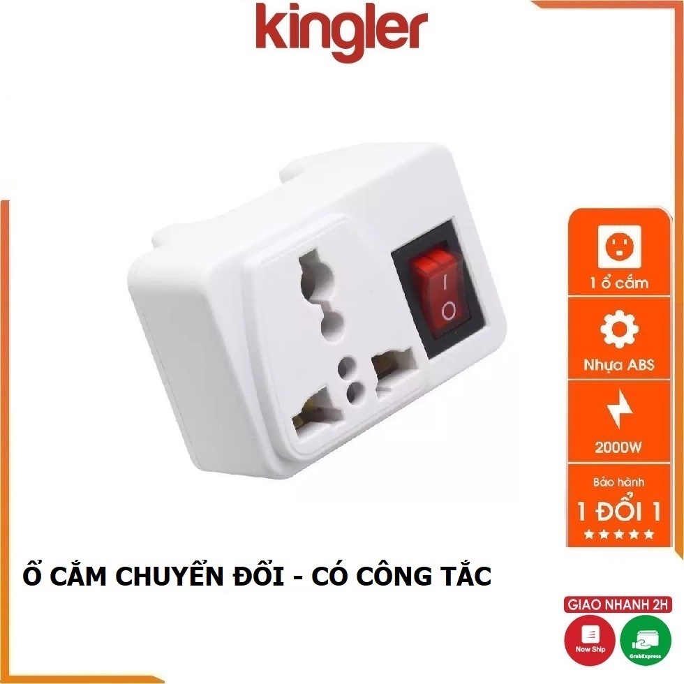 Ổ Cắm - Phích Cắm Chuyển Đổi Từ 3 Chân Sang 2 Chân || 3 Chạc Sang 2 Chấu - Có Công Tắc Tiện Dụng. Kingler 8609