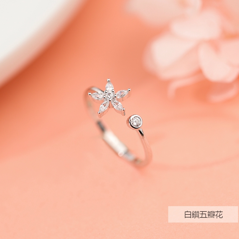 nhẫn hở mạ bạc 925 hình hoa đính đá zircon