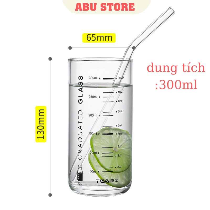 Ly chia vạch trong suốt 300ml GRADUATED GLASS Cốc chia vạch thủy tinh chịu nhiệt dễ thương cute9