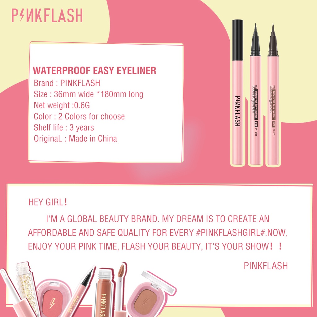 Bút Kẻ Mắt Dạng Lỏng Màu Đen Tuyền Không Thấm Nước Lâu Trôi Pinkflash OhMyLine