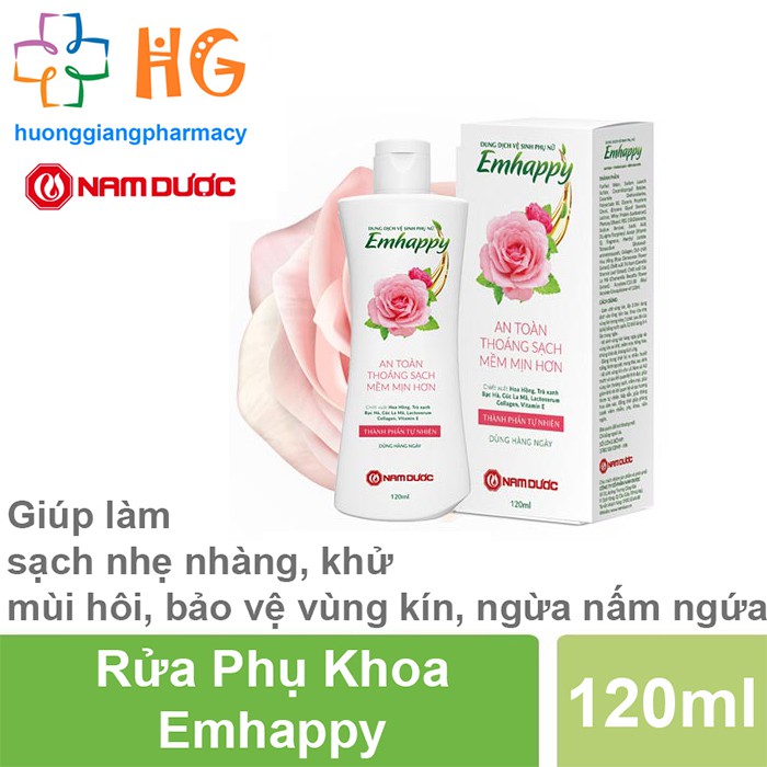 Rửa phụ khoa Emhappy - Giúp làm sạch nhẹ nhàng, khử mùi hôi, bảo vệ vùng kín, ngừa nấm ngứa (Chai 120ml)