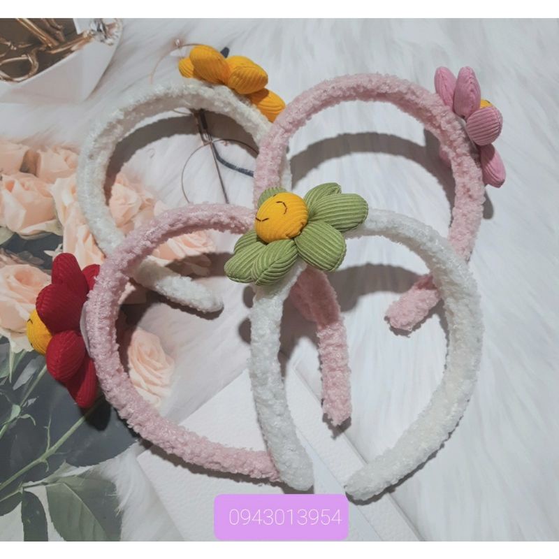 Bờm cài tóc đính hoa nhồi bông dễ thương