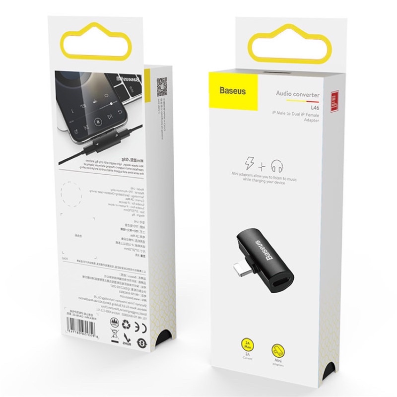 Jack Chuyển Basues-L46 Cổng sang 2 đầu cáp sạc nhôm nguyên khối cao cấp -Vừa Nghe Nhạc Vừa Sạc Pin cho ip