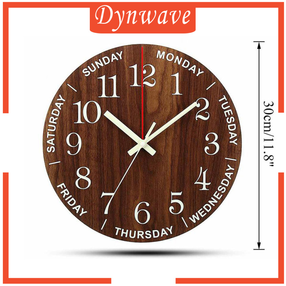 [DYNWAVE]Wooden 12'' Wall Clock Silent Hotel Glow in the Dark Bedroom Wall Clocks