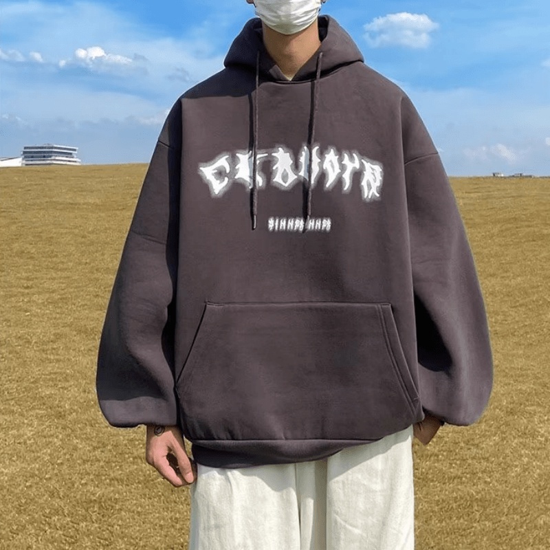 Áo hoodie Dáng Rộng In Chữ Phong Cách Hip Hop Đường Phố Hàn Quốc Chất Lượng Cao Size M-5XL Dành Cho Nam