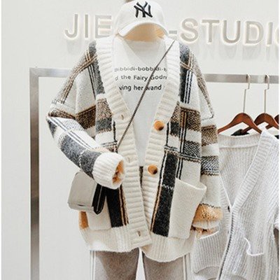 Áo khoác cardigan len nữ hàn quốc dáng rộng cổ chữ v dáng áo khoác ngoài - 128