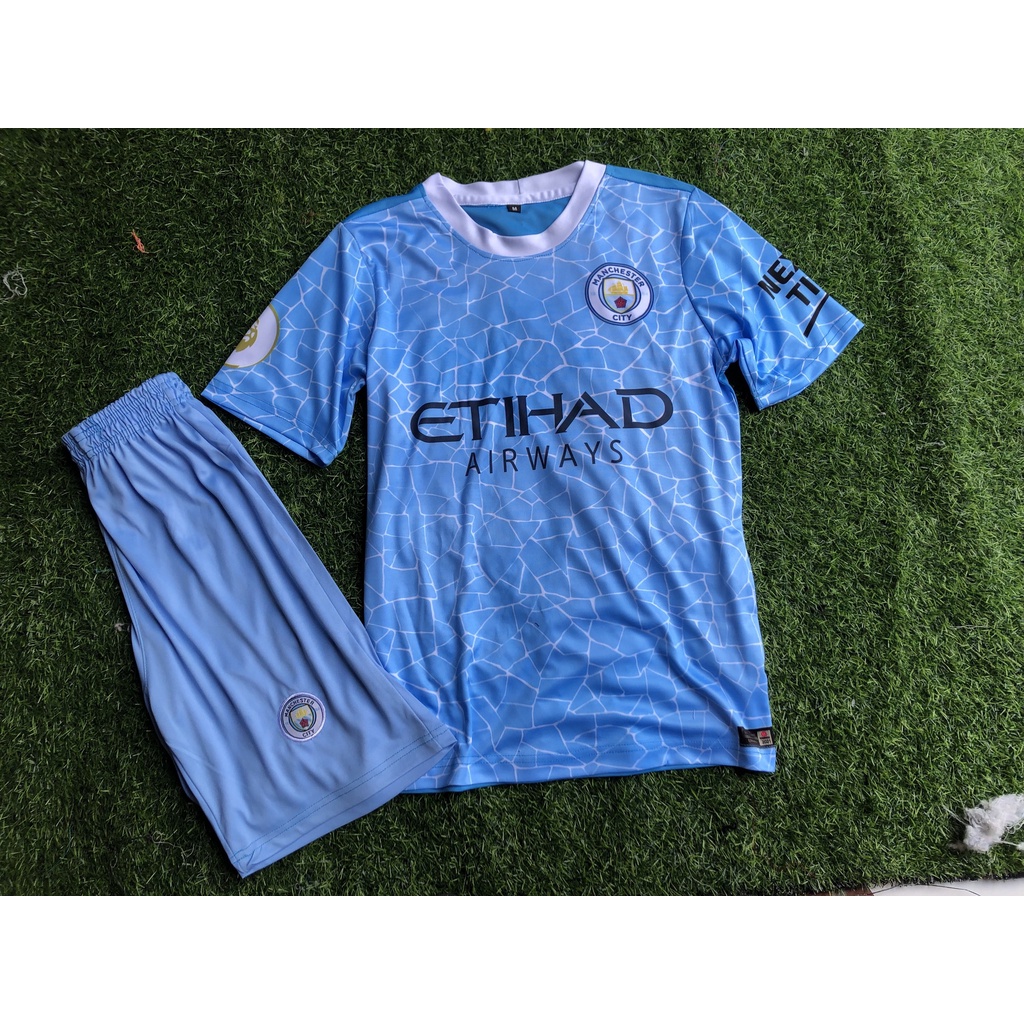 Bộ Quần Áo Bóng Đá CLB Mancity Xanh Mới Nhất 2021-2022 (Miễn Phí In Tên Số ) - Quần Áo Đá Banh Mới Nhất