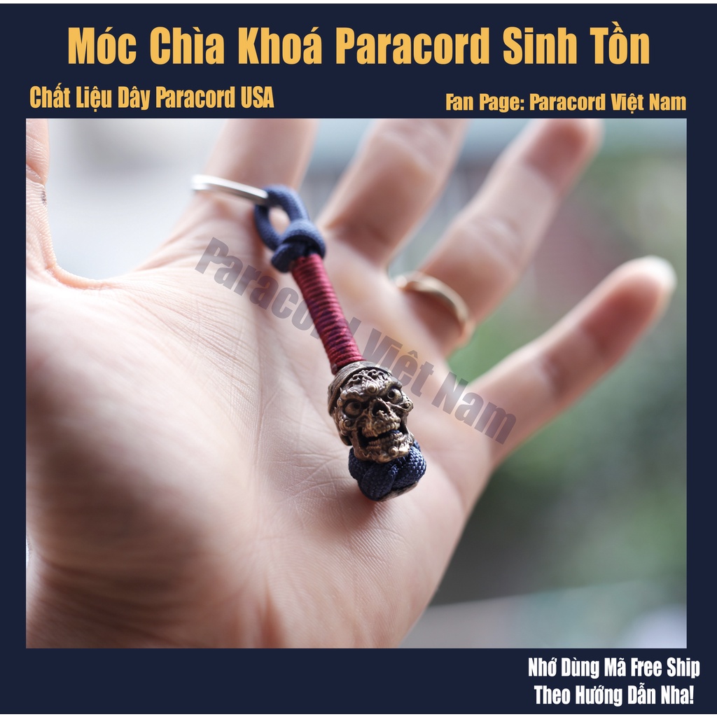 Móc chìa khoá Paracord hạt Bead đồng trang trí