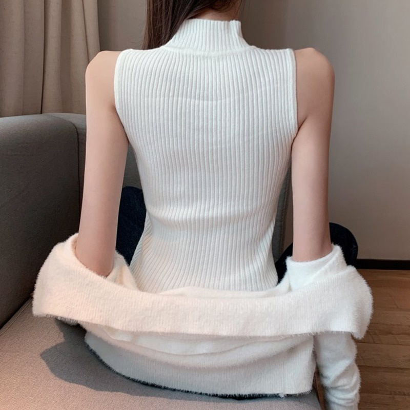 Áo Thun Dệt Kim Không Tay Dáng Ôm Thoáng Khí Thoải Mái Cho Nữ