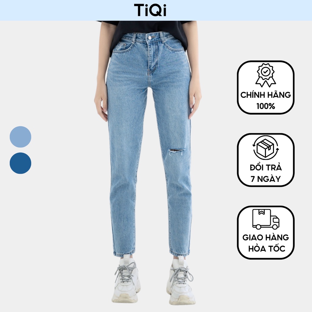 Quần baggy jean nữ rách lưng cao phong cách công sở Cao Cấp TiQi Jeans B1-218