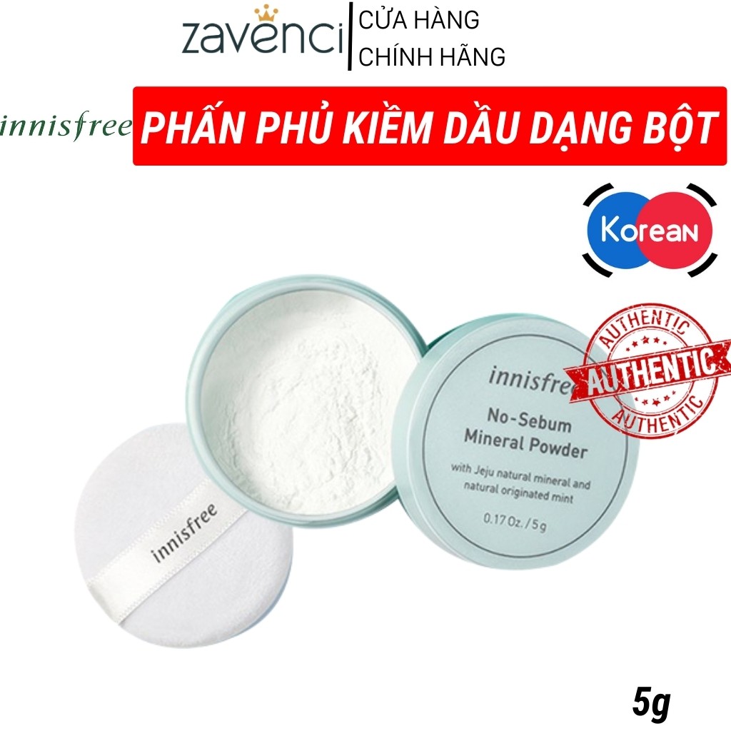Phấn phủ INNISFREE No Sebum Mineral Powder kiềm dầu dạng bột 5g - ZAVENCI Official