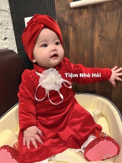 Áo dài cổ bông hoa cho bé ( kèm mấn hoặc mũ )