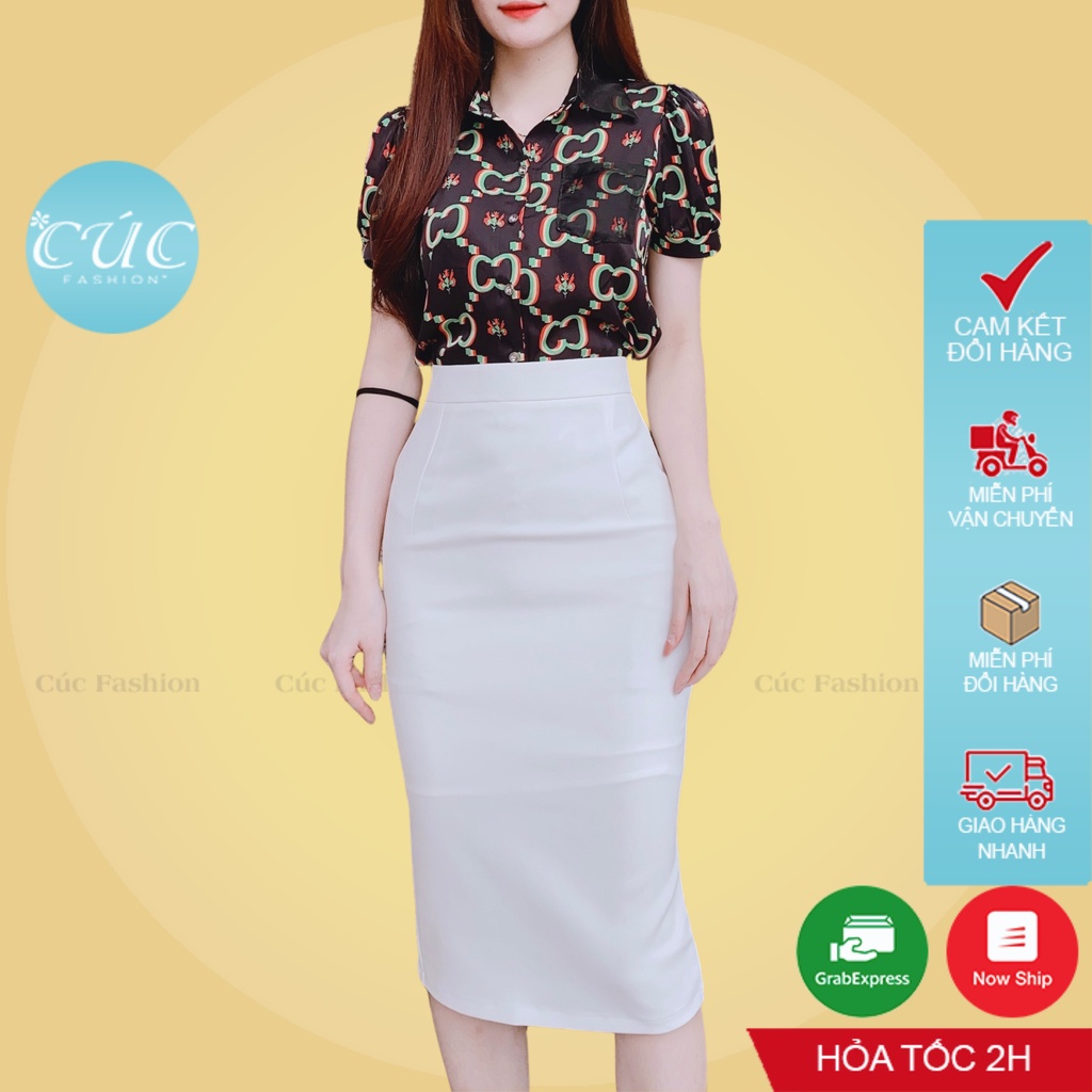 Chân váy bút chì CÚC FASHION đầm nữ ôm che bụng cao cấp dài qua gối trắng trơn thời trang công sở đẹp chiết ly CV852