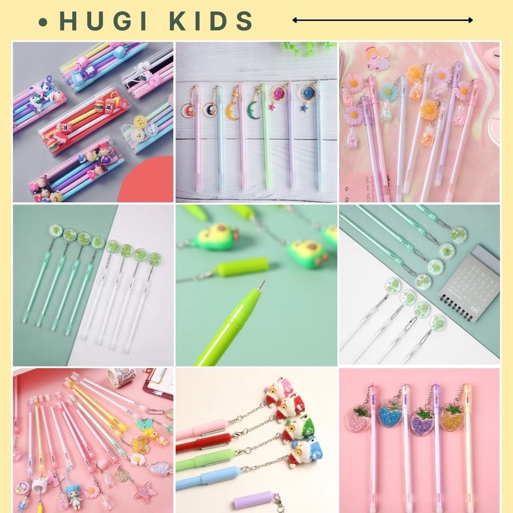 Set 12 Cây Bút Gel Tẩy Xóa Đươc nắp bút tòn ten dễ thương (mix nhiều mẫu)