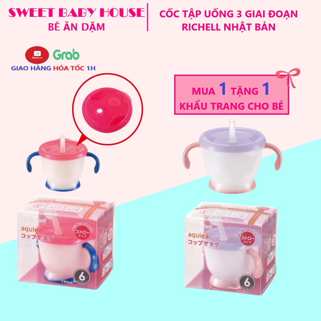 Cốc tập uống 3 giai đoạn Richell chính hãng Nhật cho bé từ 6 tháng tuổi