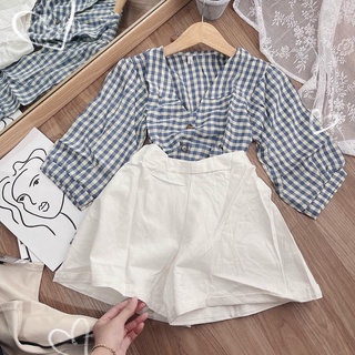 🌼 Set áo bbd cổ V caro kèm short 🌼