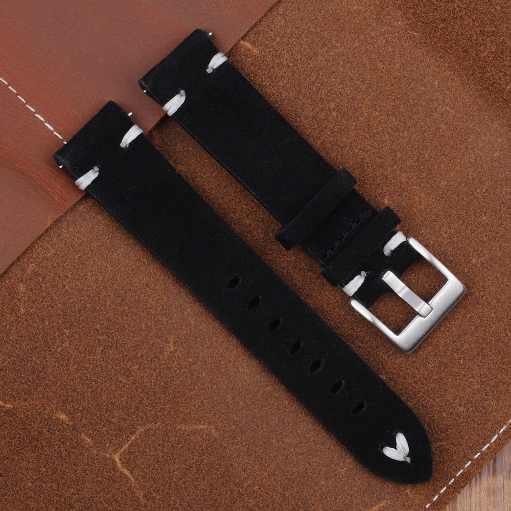 Dây Đeo Đồng Hồ Bằng Da Lộn Và Thép Không Gỉ 18 / 20 / 22 / 24mm