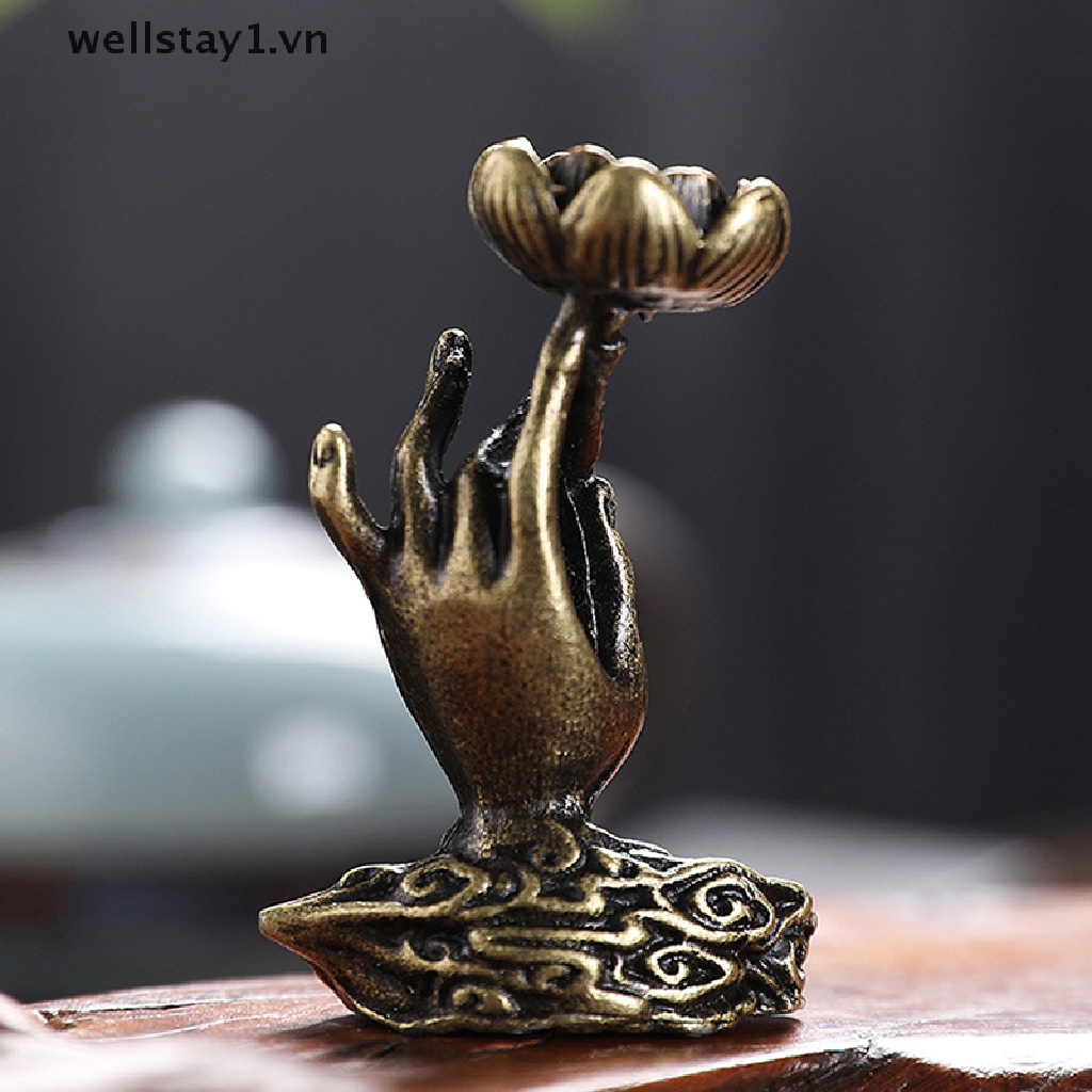 Lư Hương Bằng Đồng Nguyên Chất Hình Bàn Tay Phật Và Hoa Sen