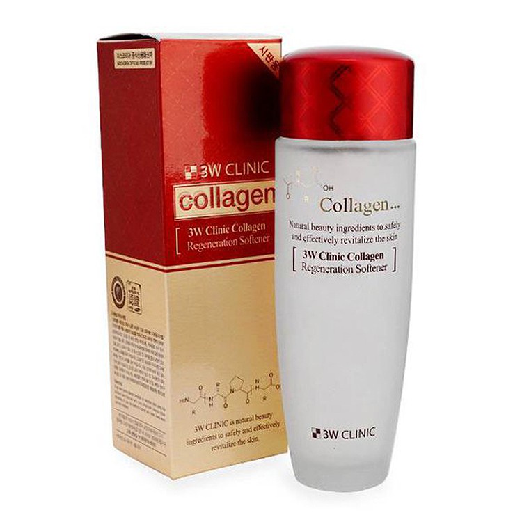 Nước Hoa Hồng Toner Trắng Da, Xóa Thâm Xạm, Xóa Nám Tàn Nhang Từ Collagen 3W CLINIC Hàn quốc 150ml/CHAI- HỘP ĐỎ