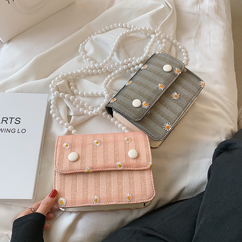 Túi Đeo Chéo Hình Vuông Cỡ Nhỏ Thêu Họa Tiết Hoa Xinh Xắn Thời Trang Cho Nữ